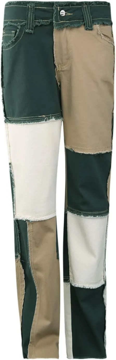 Women High Waisted Jeans Y2K Style Stretch Patchwork Straight Denim Pants Ladies Sexy Slim A-Line Pencil Trousers