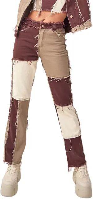 Women High Waisted Jeans Y2K Style Stretch Patchwork Straight Denim Pants Ladies Sexy Slim A-Line Pencil Trousers