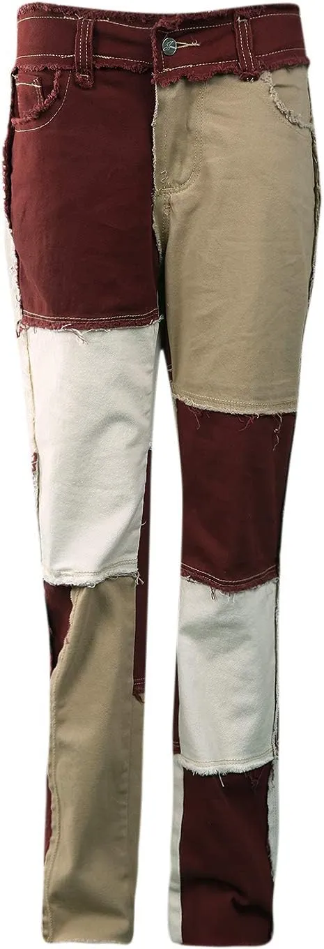 Women High Waisted Jeans Y2K Style Stretch Patchwork Straight Denim Pants Ladies Sexy Slim A-Line Pencil Trousers
