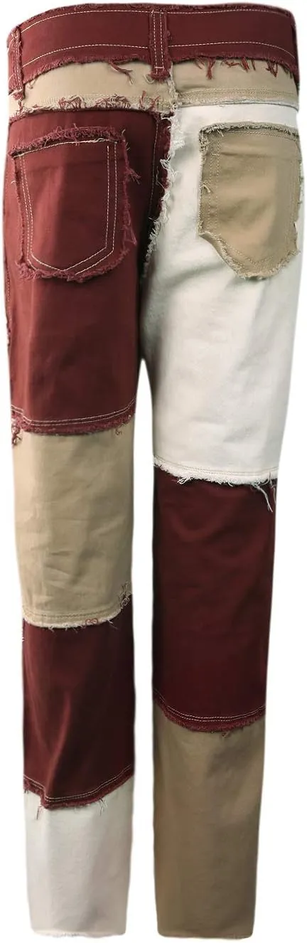 Women High Waisted Jeans Y2K Style Stretch Patchwork Straight Denim Pants Ladies Sexy Slim A-Line Pencil Trousers