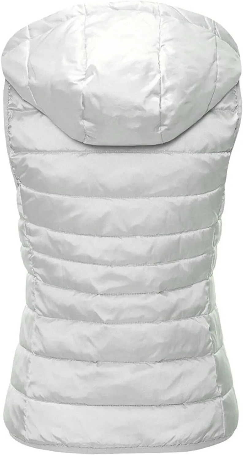 Women Lightweight Down Puffer Vest Zip Hoodie Winter Coat Sleeveless Lightweight Outerwear Down Jacket with Pockets