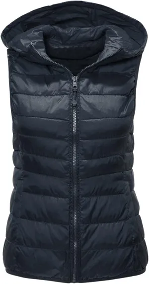 Women Lightweight Down Puffer Vest Zip Hoodie Winter Coat Sleeveless Lightweight Outerwear Down Jacket with Pockets