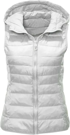 Women Lightweight Down Puffer Vest Zip Hoodie Winter Coat Sleeveless Lightweight Outerwear Down Jacket with Pockets
