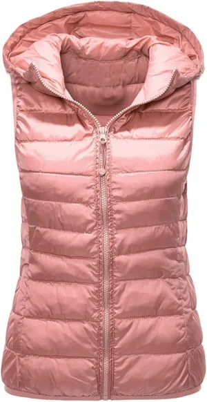 Women Lightweight Down Puffer Vest Zip Hoodie Winter Coat Sleeveless Lightweight Outerwear Down Jacket with Pockets