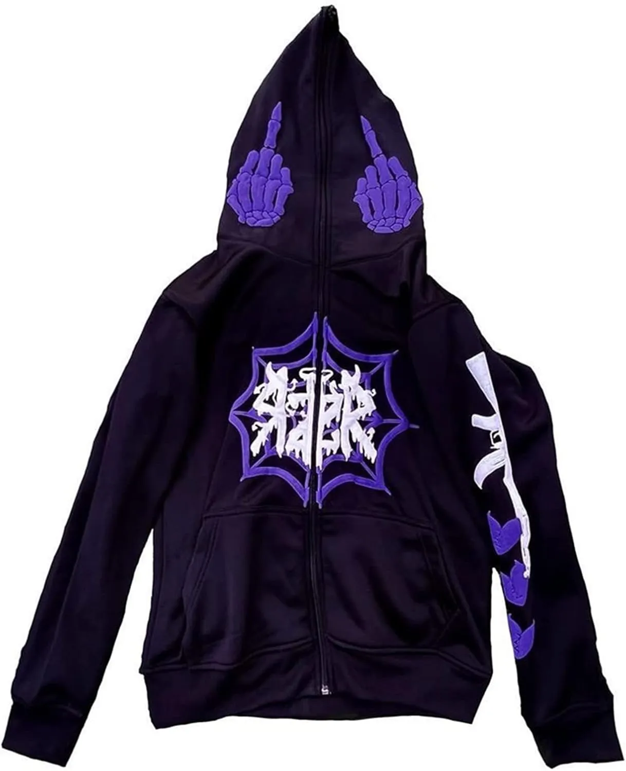 Women Men Y2K Grunge Hoodie Long Sleeve Hooded Tops Halloween Skeleton Full Zipper Jacket Coat Casual Streetwear