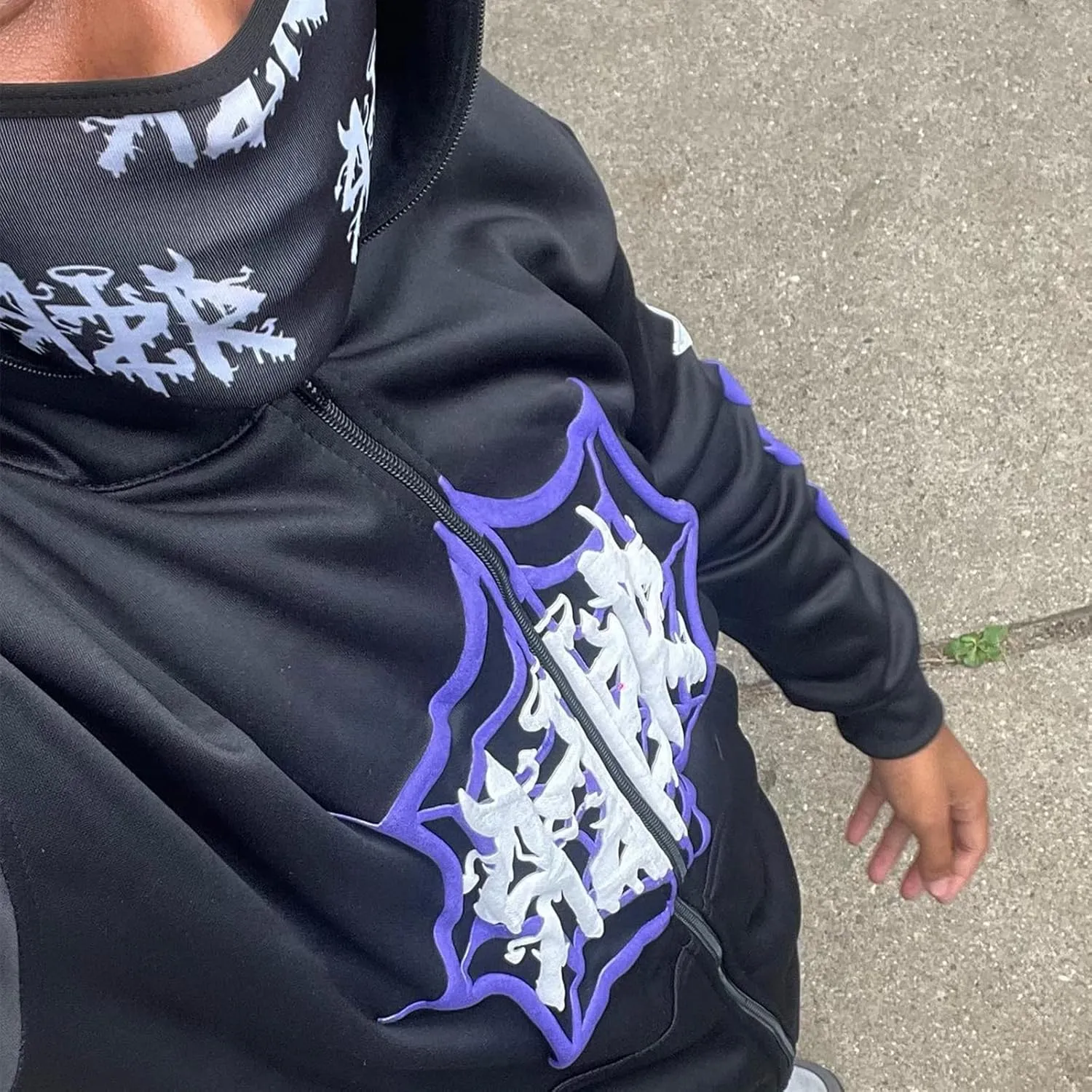 Women Men Y2K Grunge Hoodie Long Sleeve Hooded Tops Halloween Skeleton Full Zipper Jacket Coat Casual Streetwear