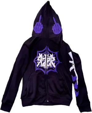 Women Men Y2K Grunge Hoodie Long Sleeve Hooded Tops Halloween Skeleton Full Zipper Jacket Coat Casual Streetwear