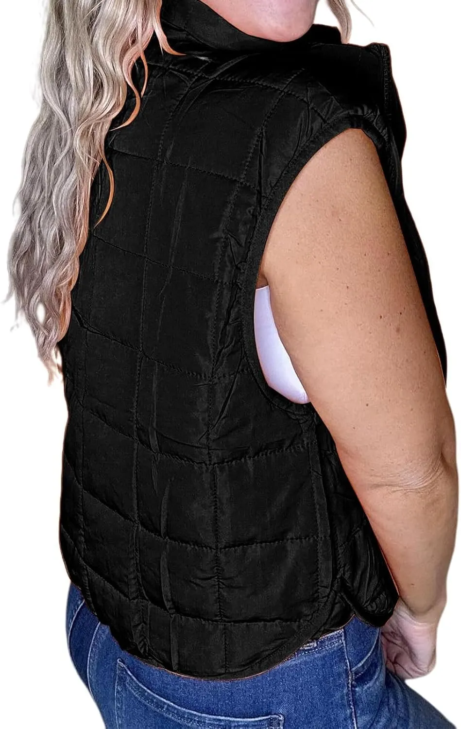 Women Packable Down Puffy Outwear Vest Up Collar Sleeveless Winter Warm Zipper Jacket with Outerwear Padded Jacket