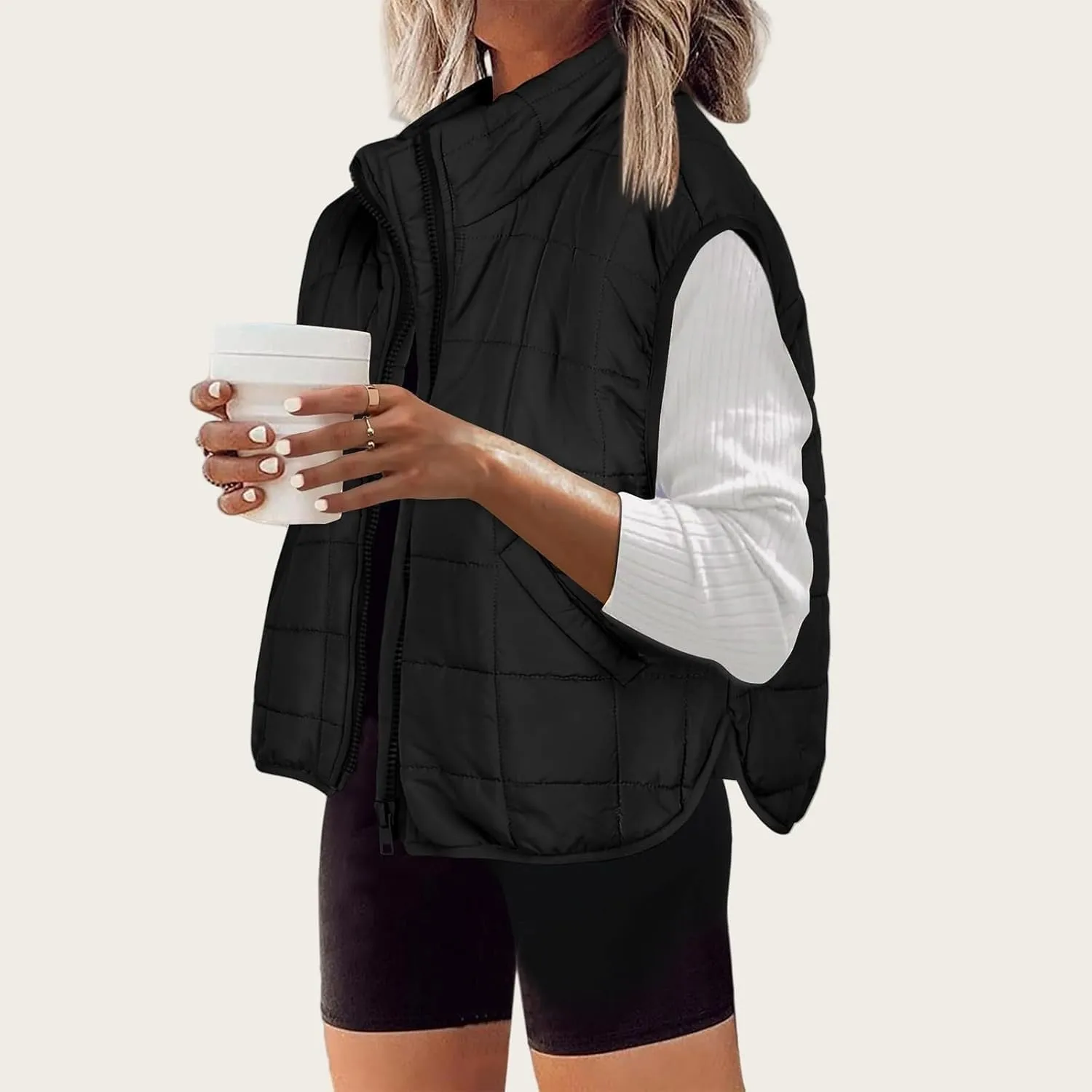 Women Packable Down Puffy Outwear Vest Up Collar Sleeveless Winter Warm Zipper Jacket with Outerwear Padded Jacket