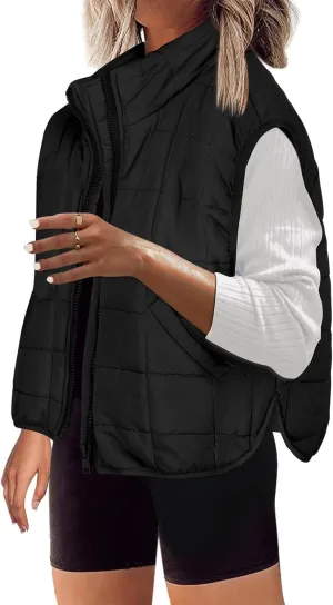 Women Packable Down Puffy Outwear Vest Up Collar Sleeveless Winter Warm Zipper Jacket with Outerwear Padded Jacket