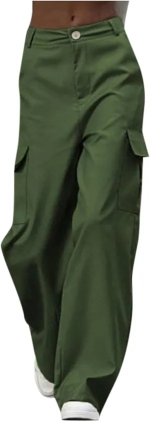 Women Pocket High Waist Workwear Pants Casual Versatile Sweatpants Lounge Wide Leg Trousers Straight Leg Cargo Pants