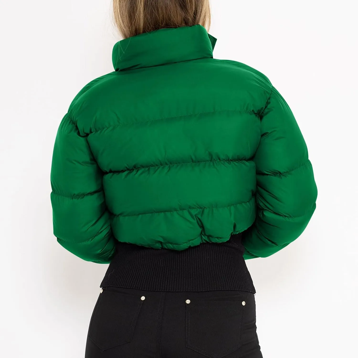 Women Puffer Coat Cropped Puffer Jacket Winter Shiny Zip Up Short Bubble Puffy Coats Short Padded Down Coat