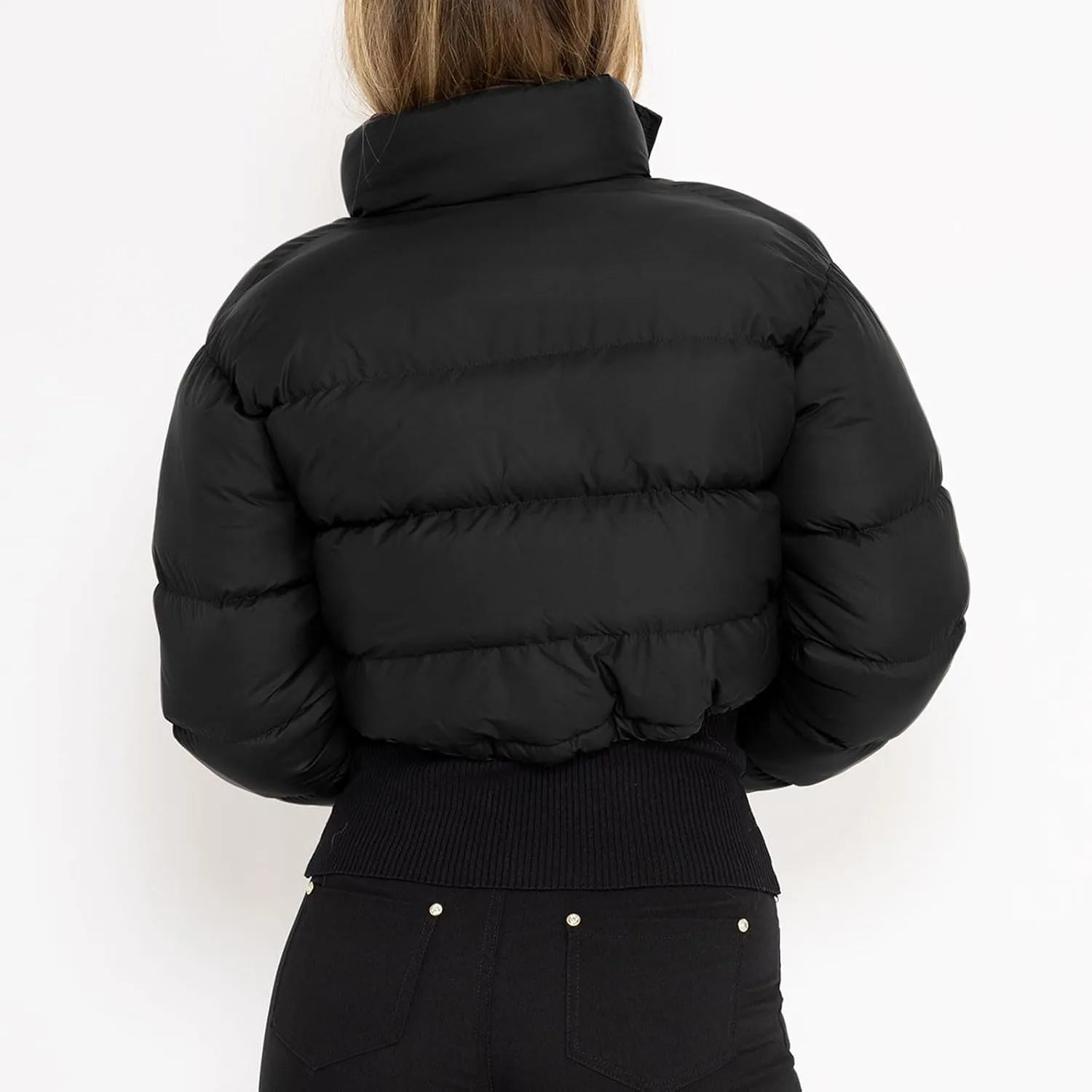 Women Puffer Coat Cropped Puffer Jacket Winter Shiny Zip Up Short Bubble Puffy Coats Short Padded Down Coat