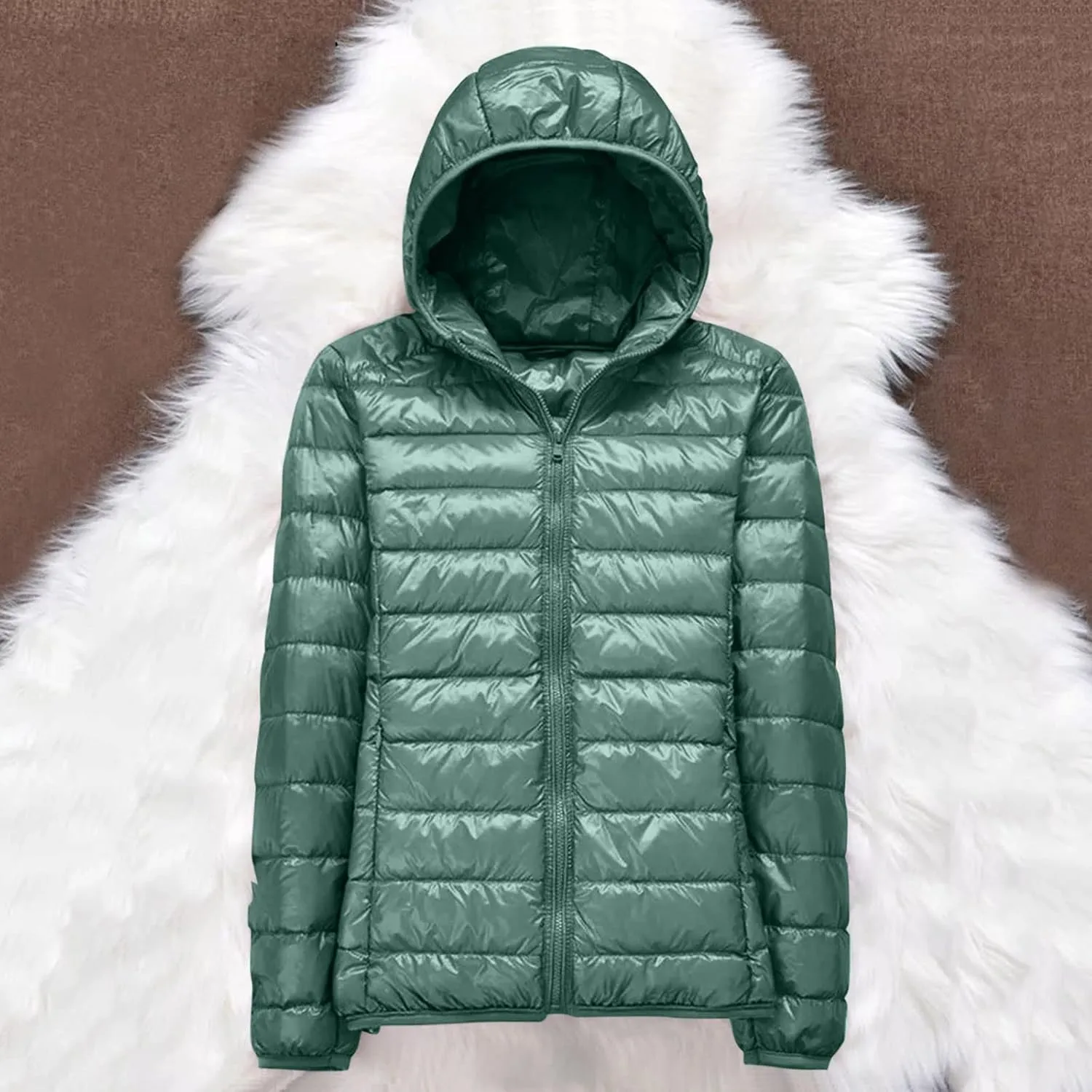 Women Warm Lightweight Jacket Hooded Windproof Winter Coat with Recycled Insulation Winter Slim Short