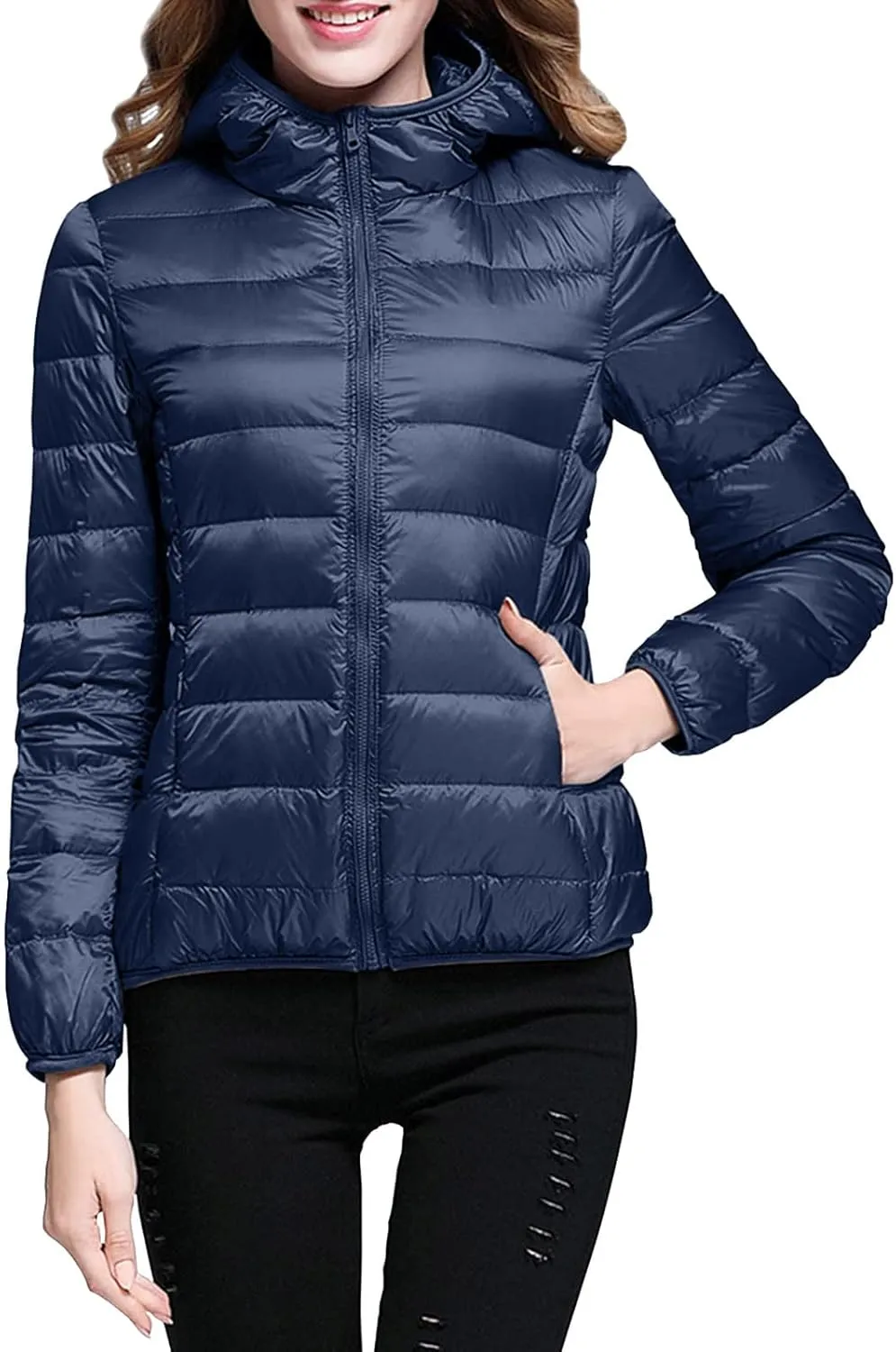Women Warm Lightweight Jacket Hooded Windproof Winter Coat with Recycled Insulation Winter Slim Short