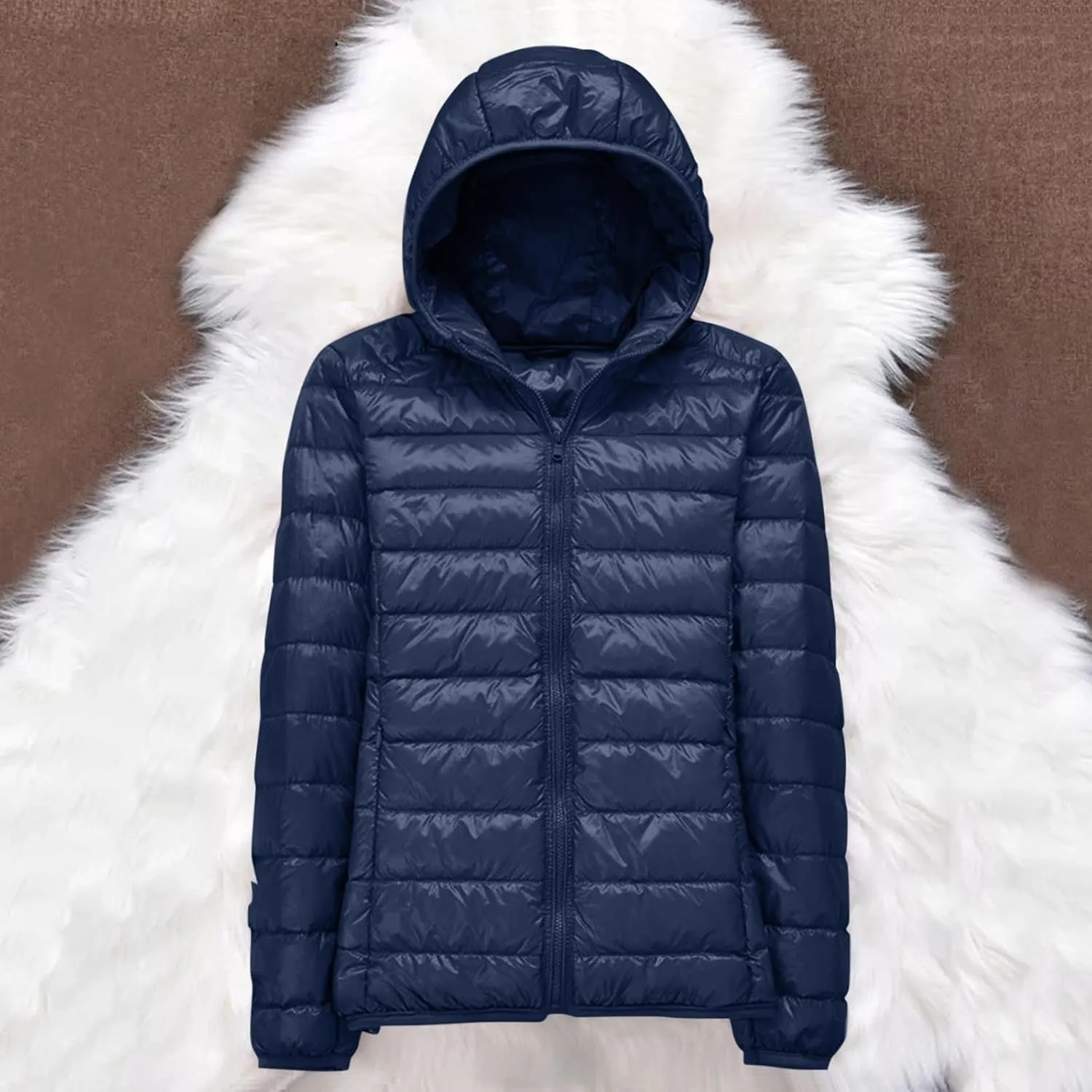Women Warm Lightweight Jacket Hooded Windproof Winter Coat with Recycled Insulation Winter Slim Short