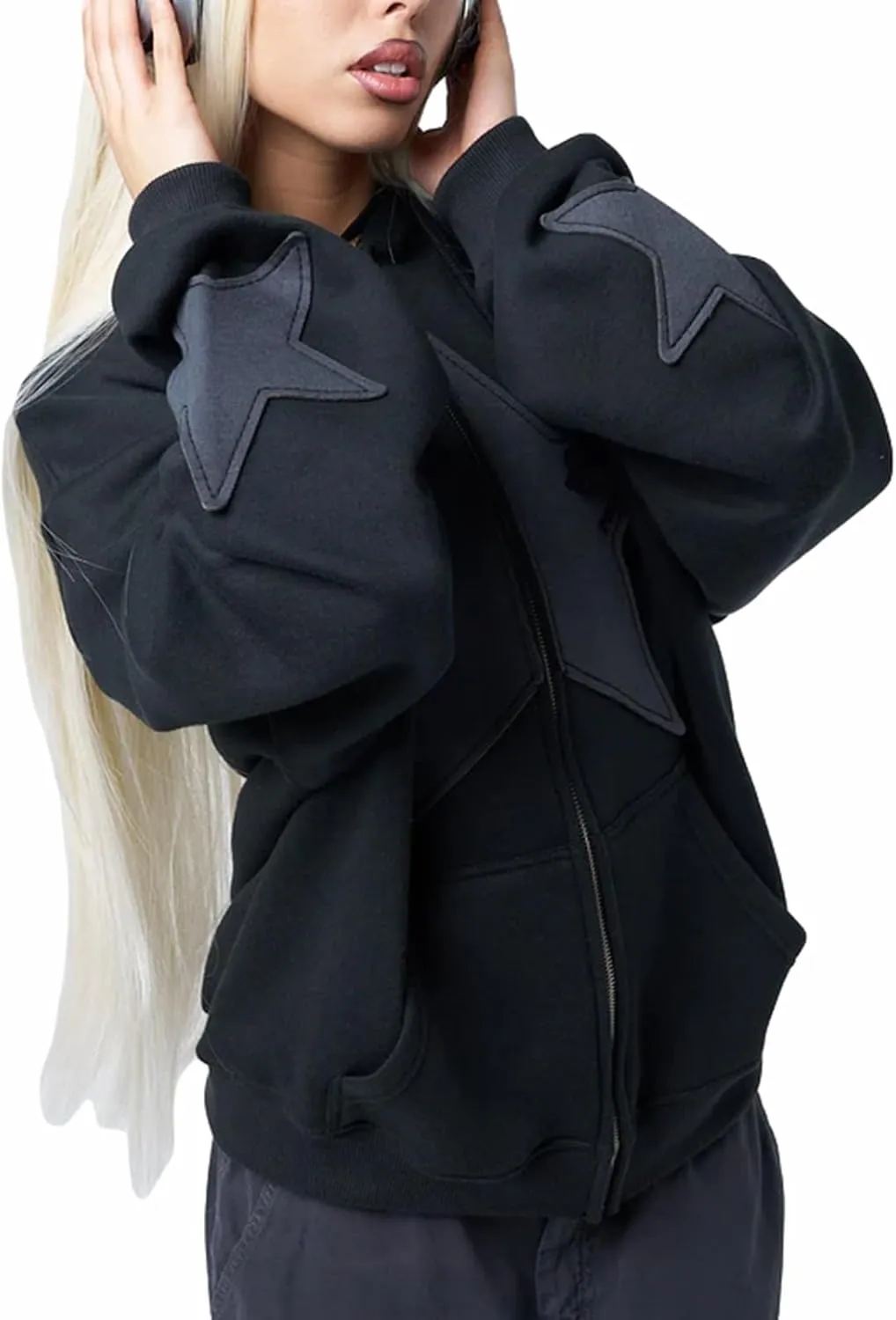 Women Y2k Zip Up Hoodie Vintage Graphic Oversized Sweatshirt Aesthetic Harajuku Teen Girls Jacket