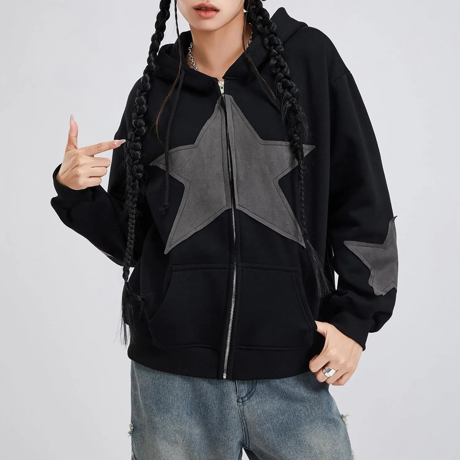 Women Y2k Zip Up Hoodie Vintage Graphic Oversized Sweatshirt Aesthetic Harajuku Teen Girls Jacket