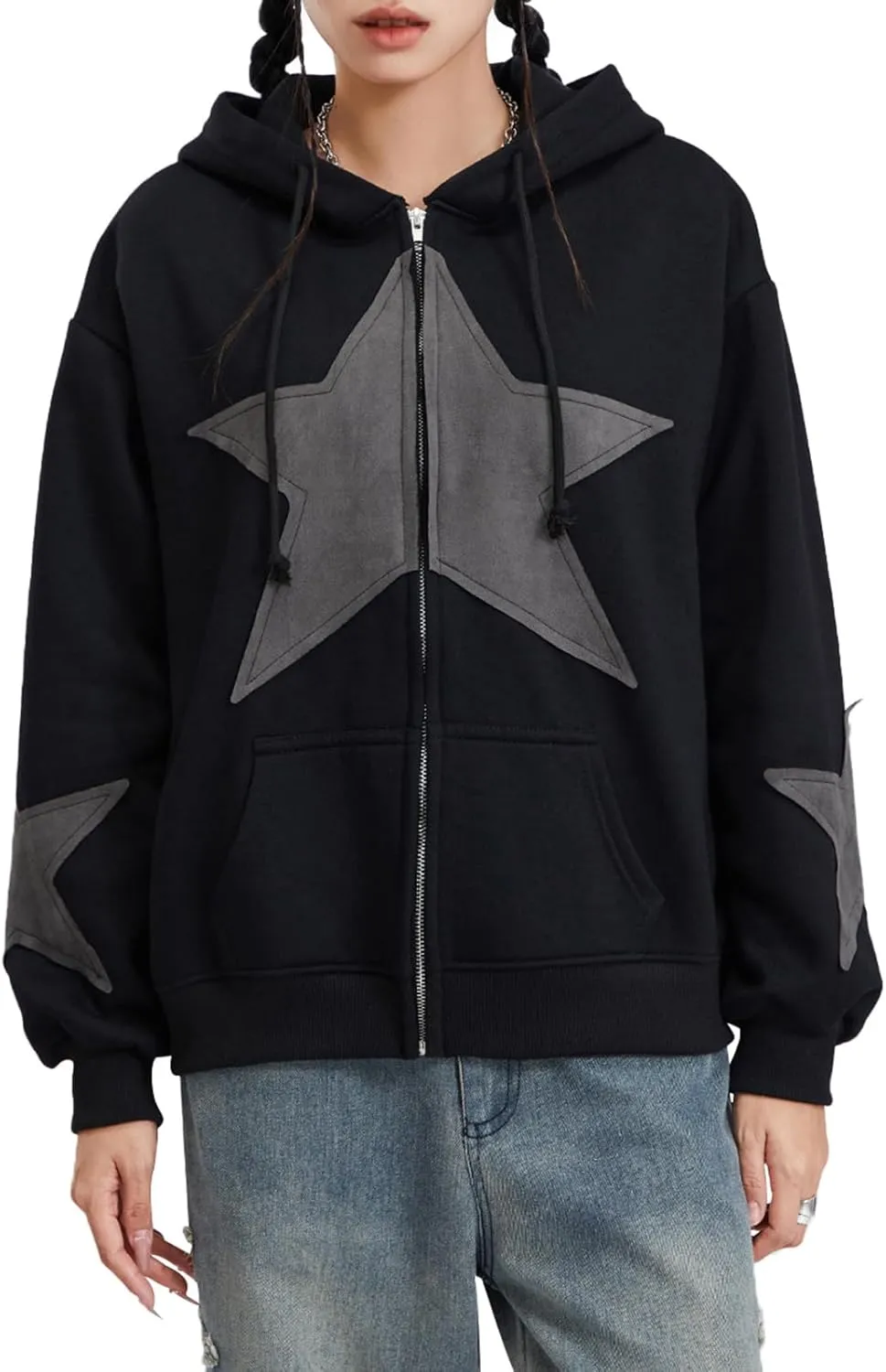 Women Y2k Zip Up Hoodie Vintage Graphic Oversized Sweatshirt Aesthetic Harajuku Teen Girls Jacket