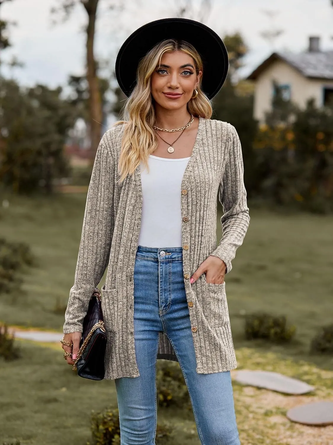 Women’s 2024 Fall Fashion Cardigan Lightweight Soft Knit Cardigan for Women Long Sleeve Open Front Coat with Pockets