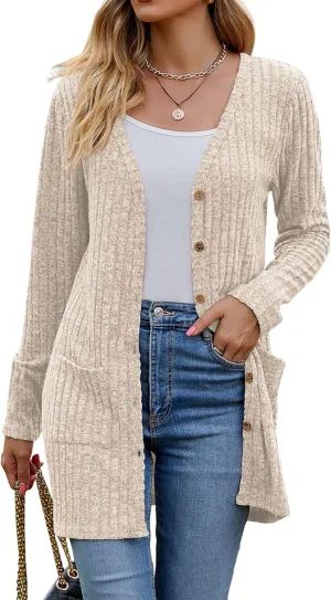 Women’s 2024 Fall Fashion Cardigan Lightweight Soft Knit Cardigan for Women Long Sleeve Open Front Coat with Pockets