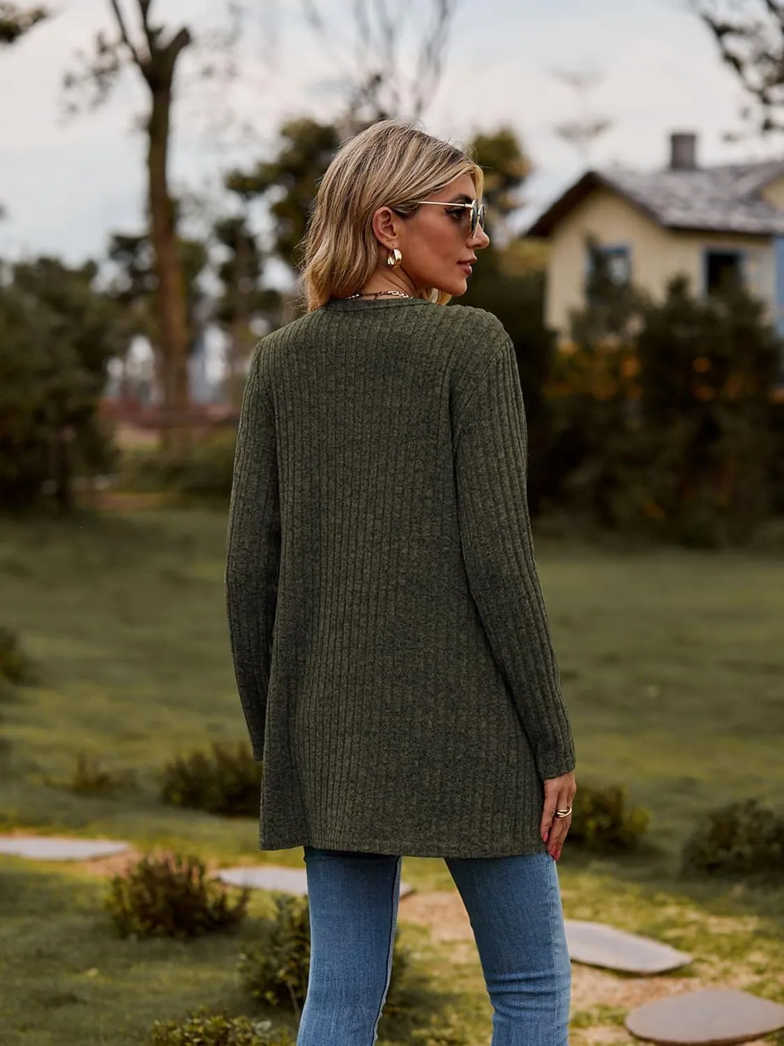 Women’s 2024 Fall Fashion Cardigan Lightweight Soft Knit Cardigan for Women Long Sleeve Open Front Coat with Pockets