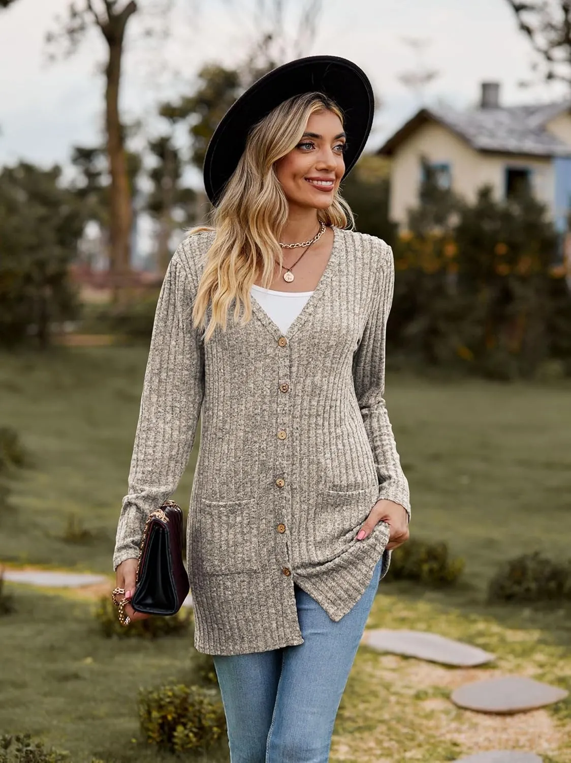 Women’s 2024 Fall Fashion Cardigan Lightweight Soft Knit Cardigan for Women Long Sleeve Open Front Coat with Pockets