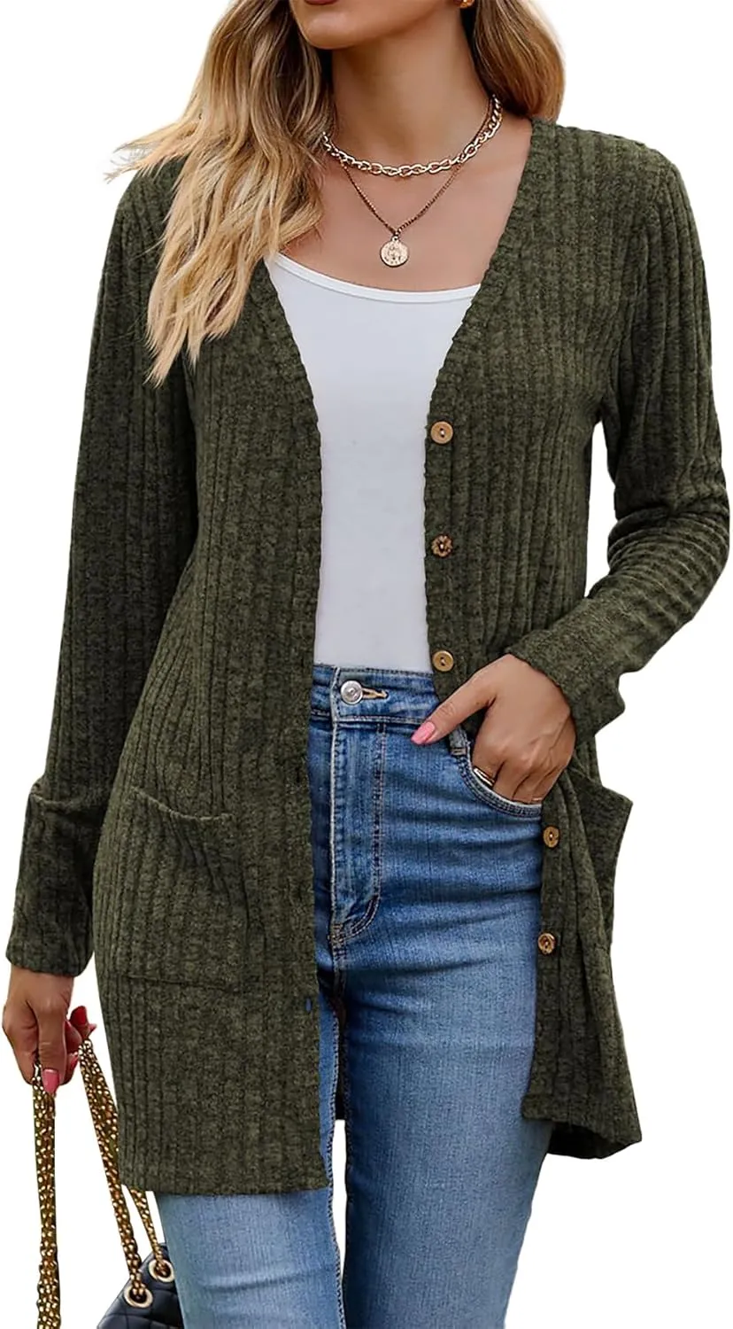 Women’s 2024 Fall Fashion Cardigan Lightweight Soft Knit Cardigan for Women Long Sleeve Open Front Coat with Pockets