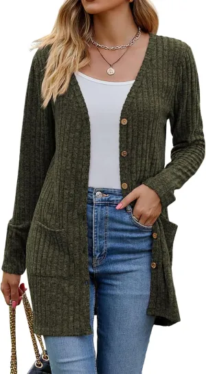 Women’s 2024 Fall Fashion Cardigan Lightweight Soft Knit Cardigan for Women Long Sleeve Open Front Coat with Pockets