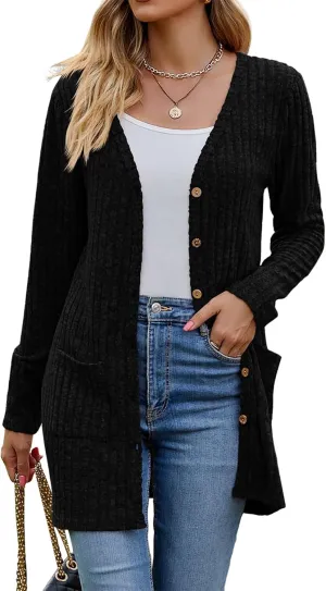 Women’s 2024 Fall Fashion Cardigan Lightweight Soft Knit Cardigan for Women Long Sleeve Open Front Coat with Pockets