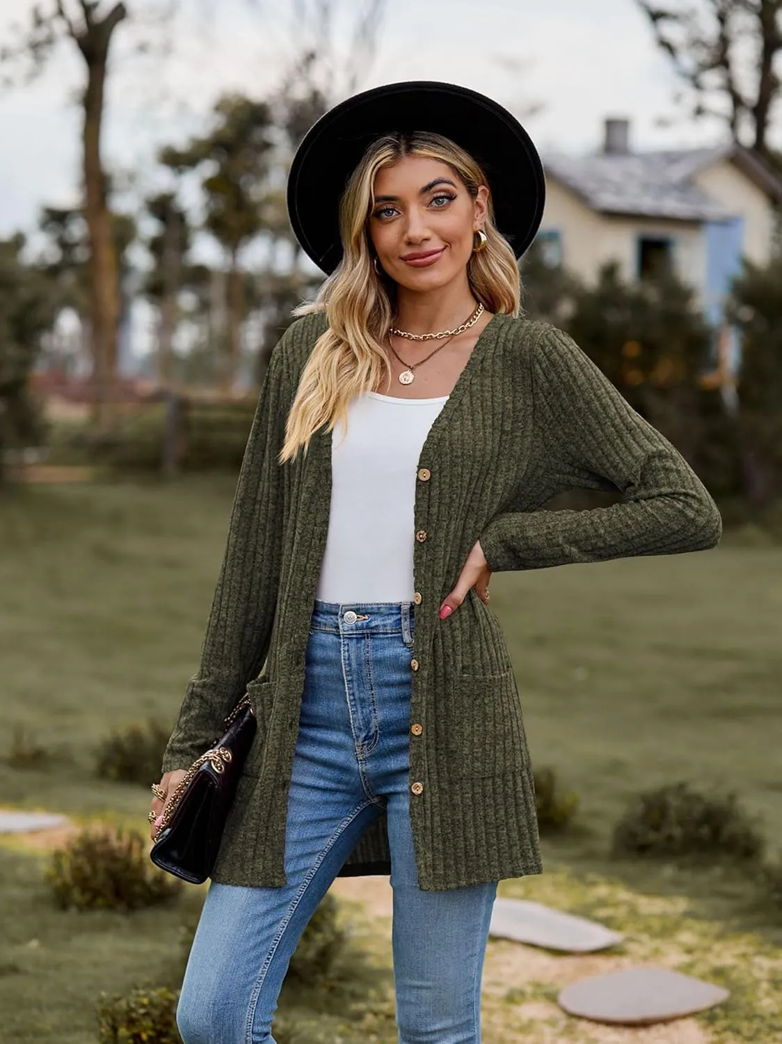 Women’s 2024 Fall Fashion Cardigan Lightweight Soft Knit Cardigan for Women Long Sleeve Open Front Coat with Pockets