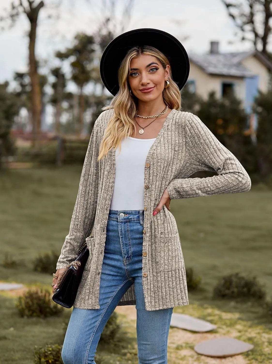 Women’s 2024 Fall Fashion Cardigan Lightweight Soft Knit Cardigan for Women Long Sleeve Open Front Coat with Pockets