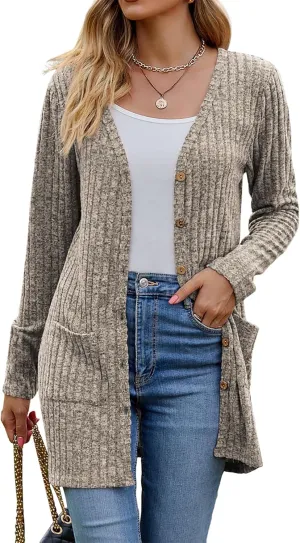 Women’s 2024 Fall Fashion Cardigan Lightweight Soft Knit Cardigan for Women Long Sleeve Open Front Coat with Pockets