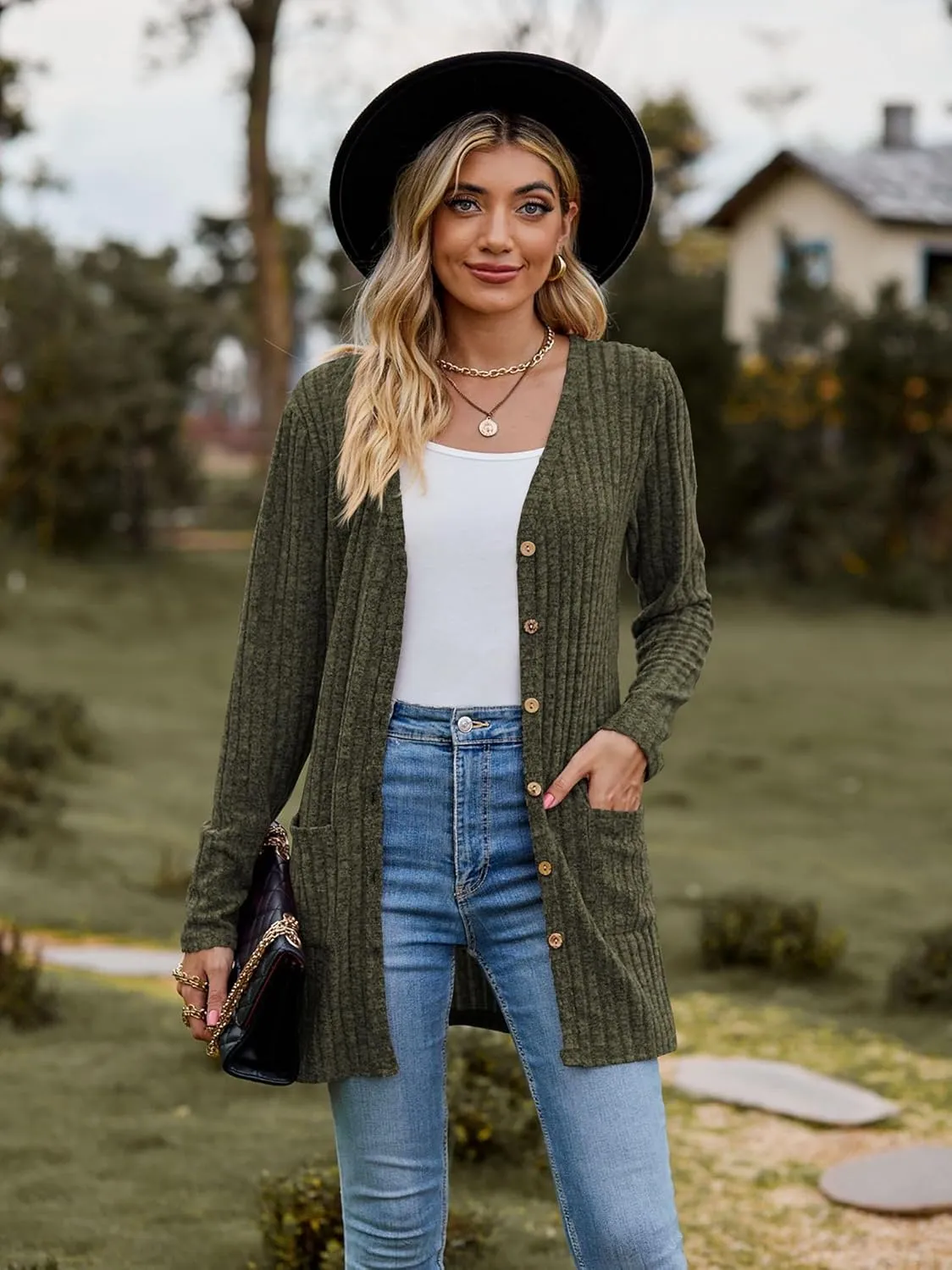 Women’s 2024 Fall Fashion Cardigan Lightweight Soft Knit Cardigan for Women Long Sleeve Open Front Coat with Pockets