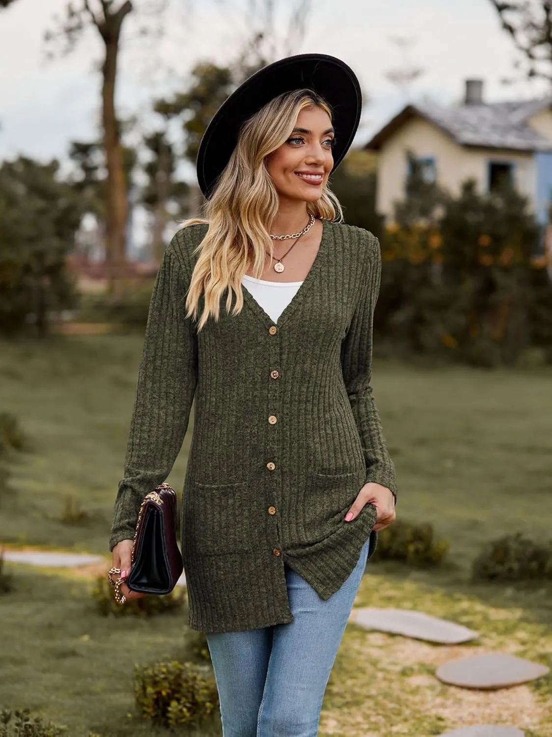 Women’s 2024 Fall Fashion Cardigan Lightweight Soft Knit Cardigan for Women Long Sleeve Open Front Coat with Pockets