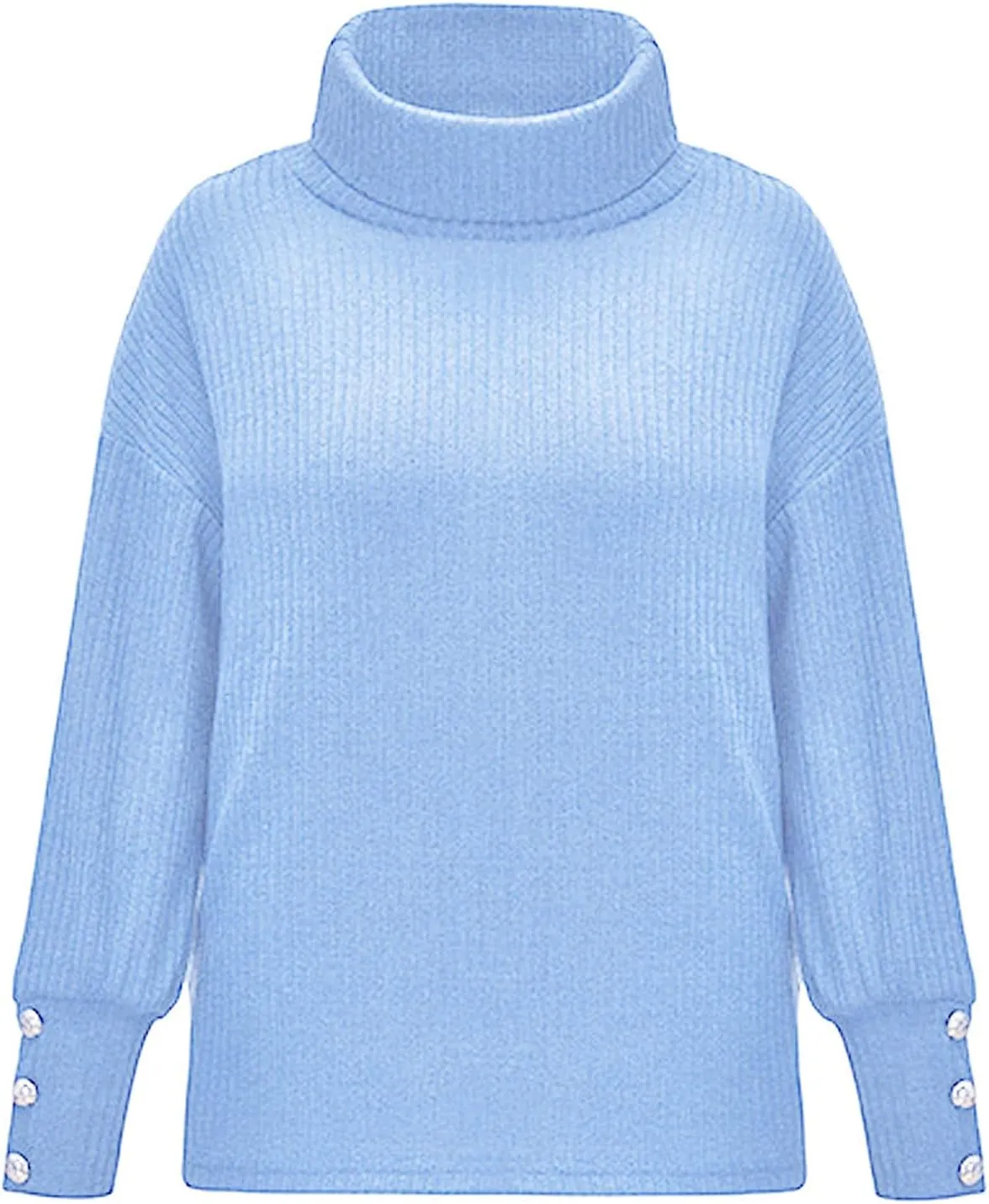 Womens 2024 Fall Pullover Sweaters Solid Long Sleeve Turtleneck Knitted Casual Button Oversized Tunic Sweatshirts