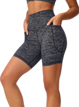 Women's 6'' Biker Shorts High Waisted Yoga Gym Workout Running Spandex Shorts Side Pockets