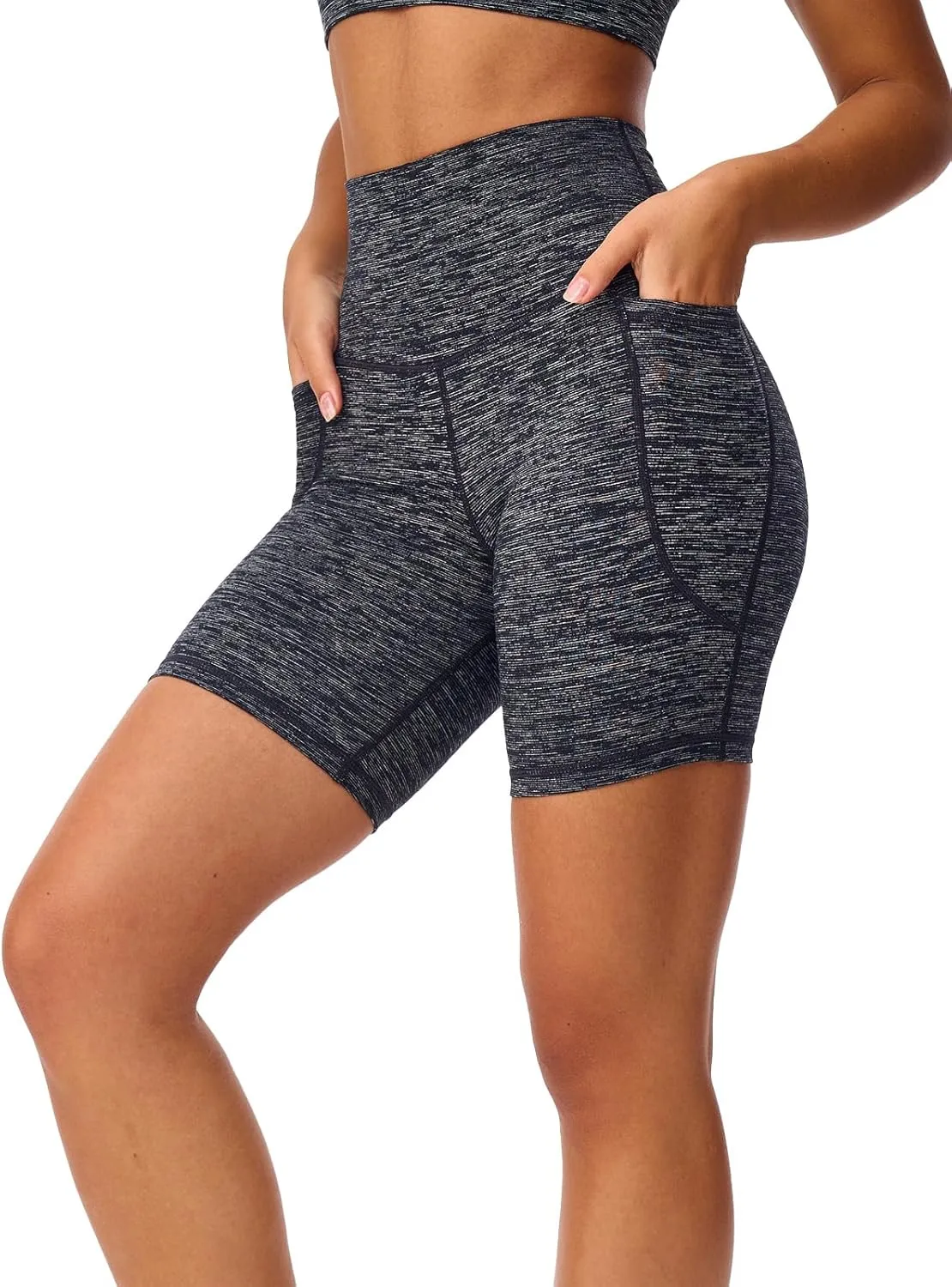 Women's 6'' Biker Shorts High Waisted Yoga Gym Workout Running Spandex Shorts Side Pockets