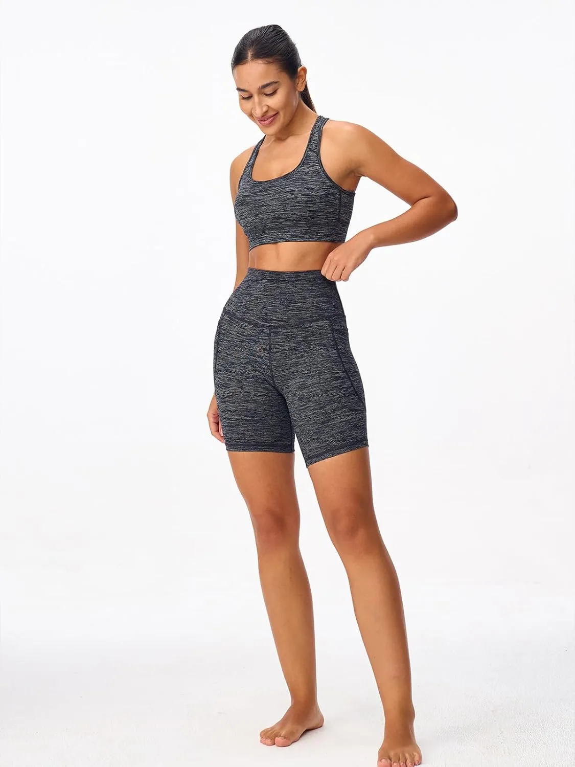 Women's 6'' Biker Shorts High Waisted Yoga Gym Workout Running Spandex Shorts Side Pockets