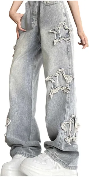 Womens Baggy Jeans Y2K High Street Boyfriend Pants Vintage Distressed Jeans High Waist Ripped Denims Streetwear Hiphop