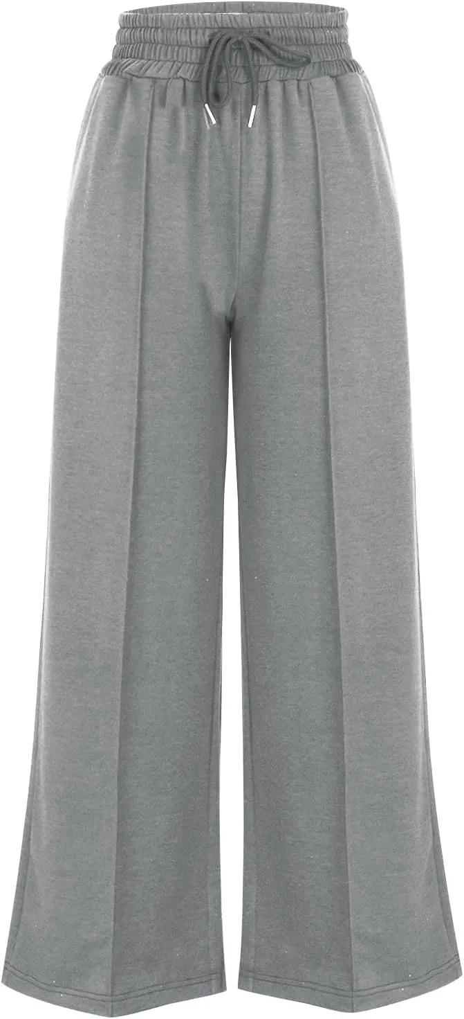 Womens Baggy Sweat Pants Wide Leg Sweatpants Plus Size High Waisted Elastic Drawstring Jogger Pants with Pockets