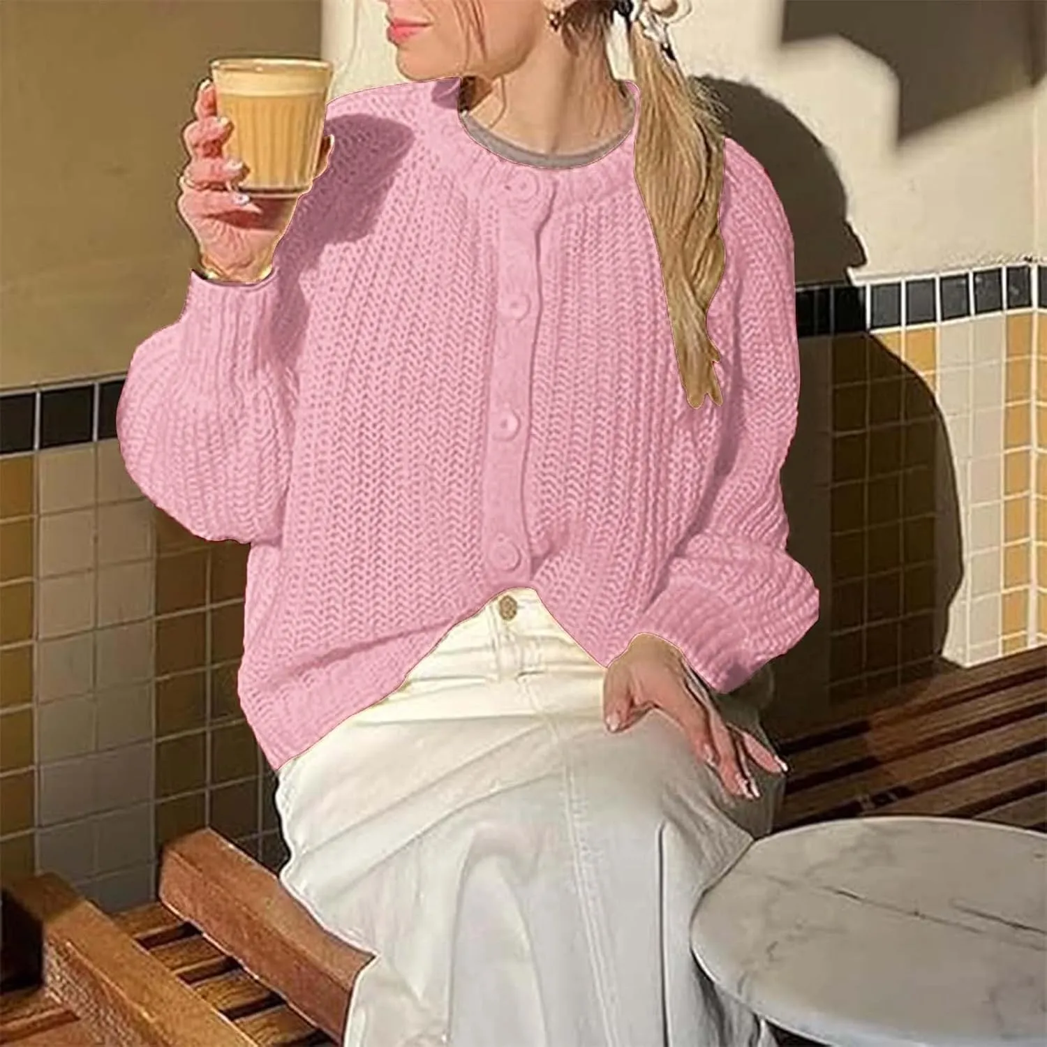 Womens Cardigan Sweater Button Down Long Sleeve Chunky Soft Knit Sweater Fall Open Front Loose Casual Cardigan Coat