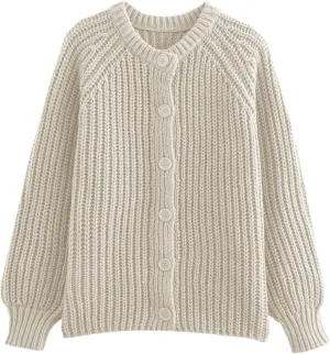 Womens Cardigan Sweater Button Down Long Sleeve Chunky Soft Knit Sweater Fall Open Front Loose Casual Cardigan Coat