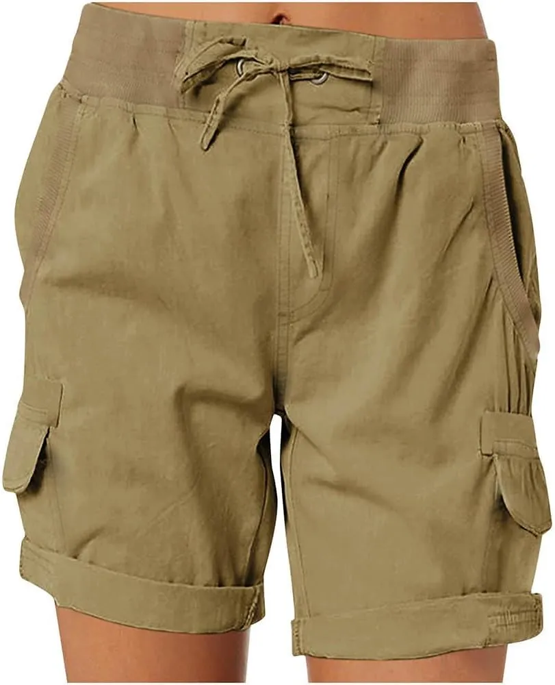 Women's Cargo Shorts Casual Summer High Waisted Drawstring Cotton Relaxed Fit Hiking Outdoor Outfit Trendy 2025