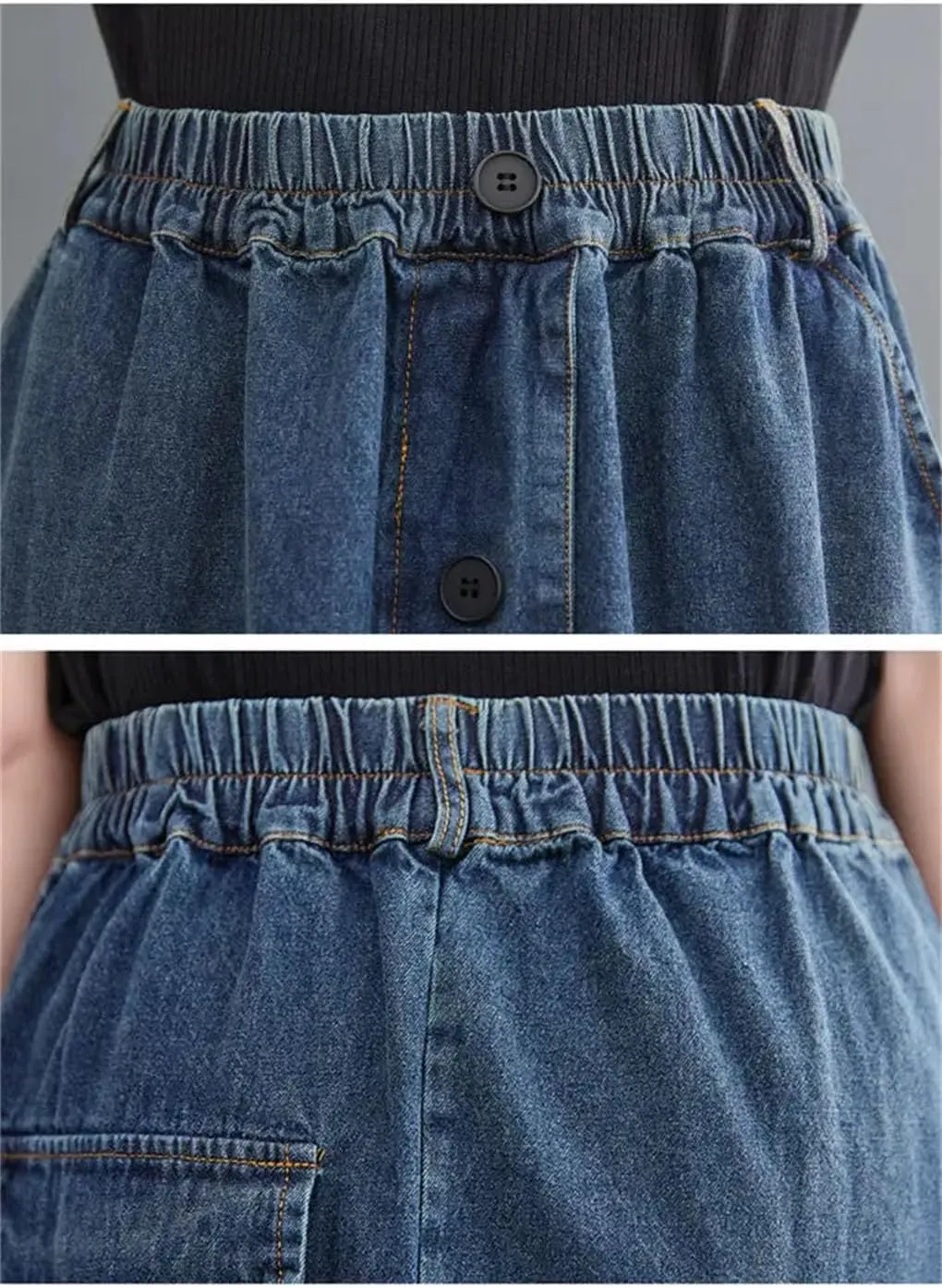 Women's Casual Denim Skirt High Waist Vintage Solid Loose Long Jeans Skirts