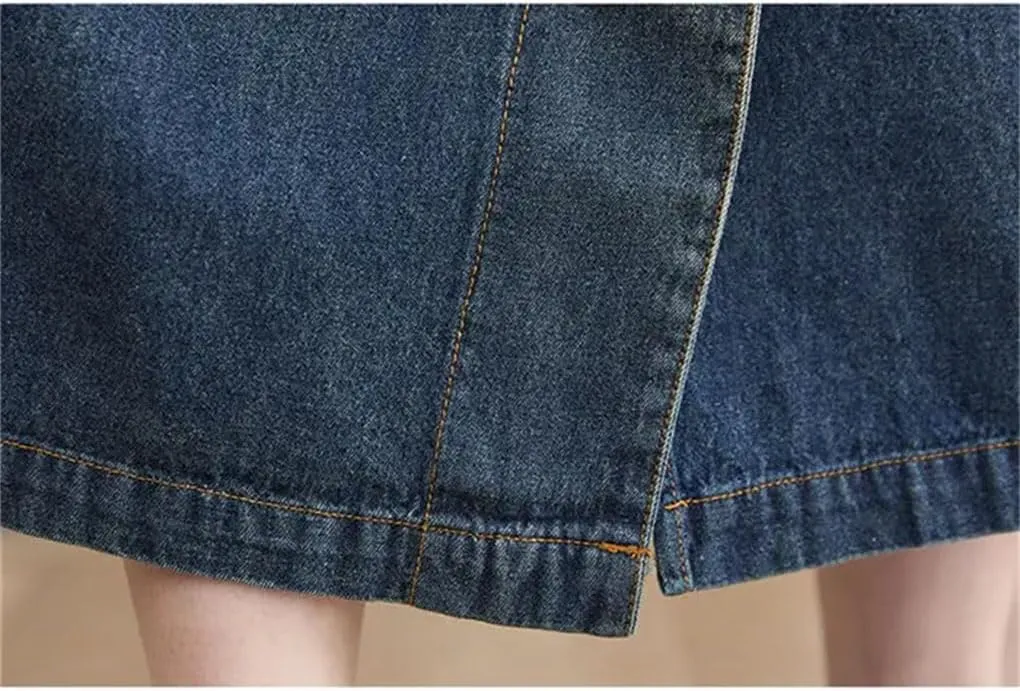 Women's Casual Denim Skirt High Waist Vintage Solid Loose Long Jeans Skirts