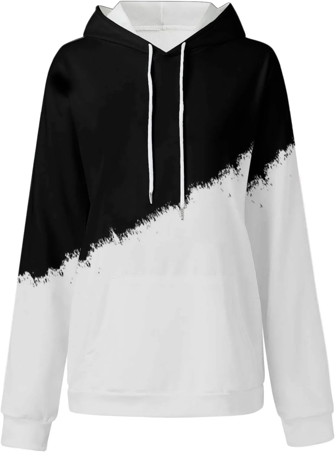 Womens Casual Hooded Sweatshirt with Pockets Colorblock String Hoodies Oversized Tunics Pullover Sweater Blouse Trendy