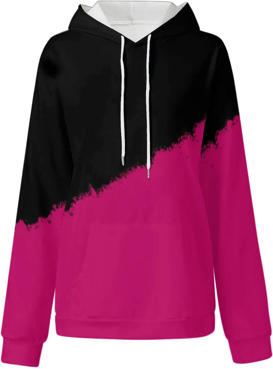 Womens Casual Hooded Sweatshirt with Pockets Colorblock String Hoodies Oversized Tunics Pullover Sweater Blouse Trendy