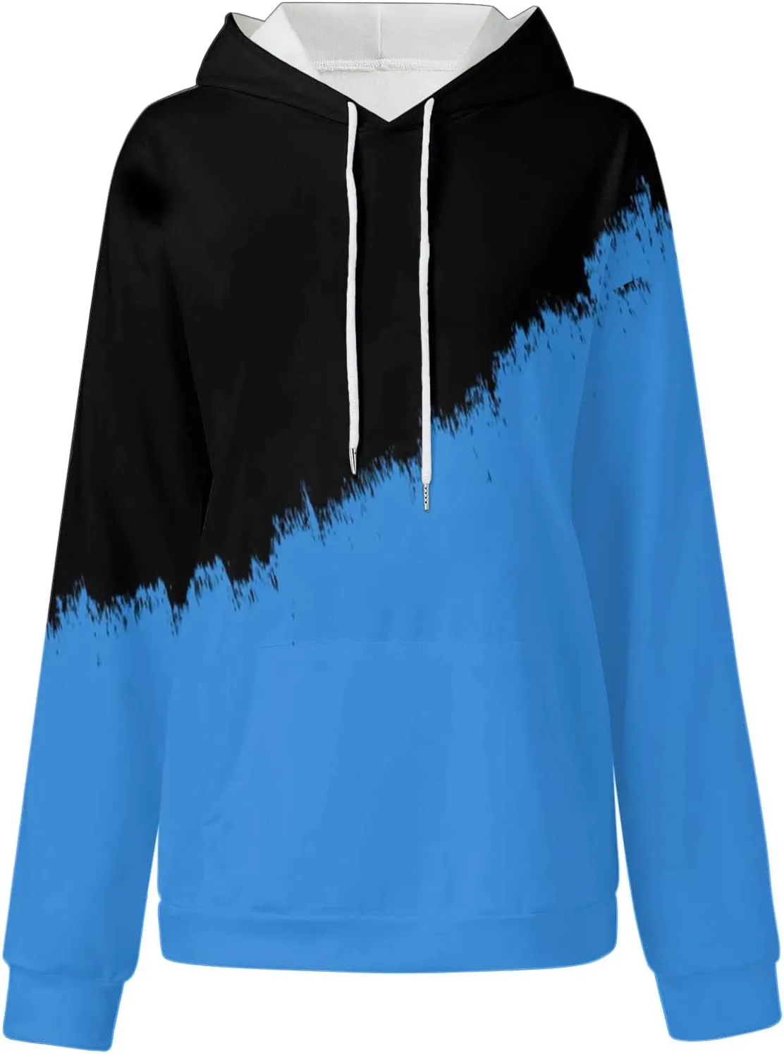 Womens Casual Hooded Sweatshirt with Pockets Colorblock String Hoodies Oversized Tunics Pullover Sweater Blouse Trendy