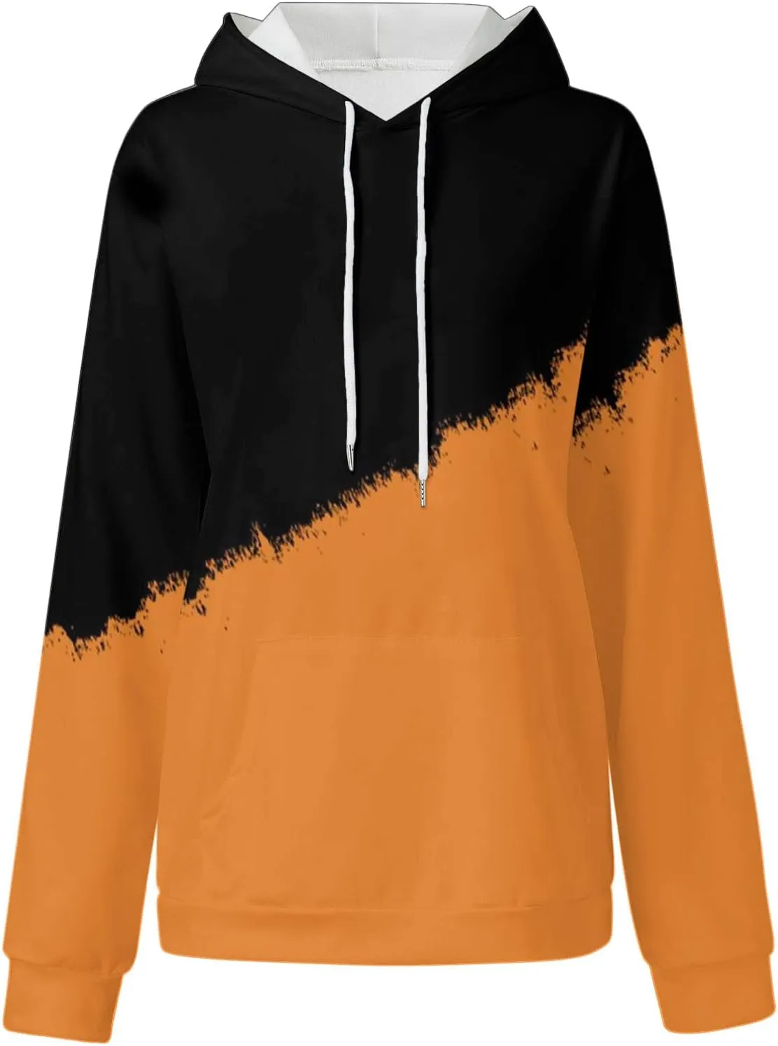 Womens Casual Hooded Sweatshirt with Pockets Colorblock String Hoodies Oversized Tunics Pullover Sweater Blouse Trendy